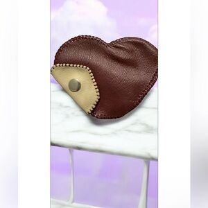 Heart-Shaped Leather Wallet - Brown and Cream